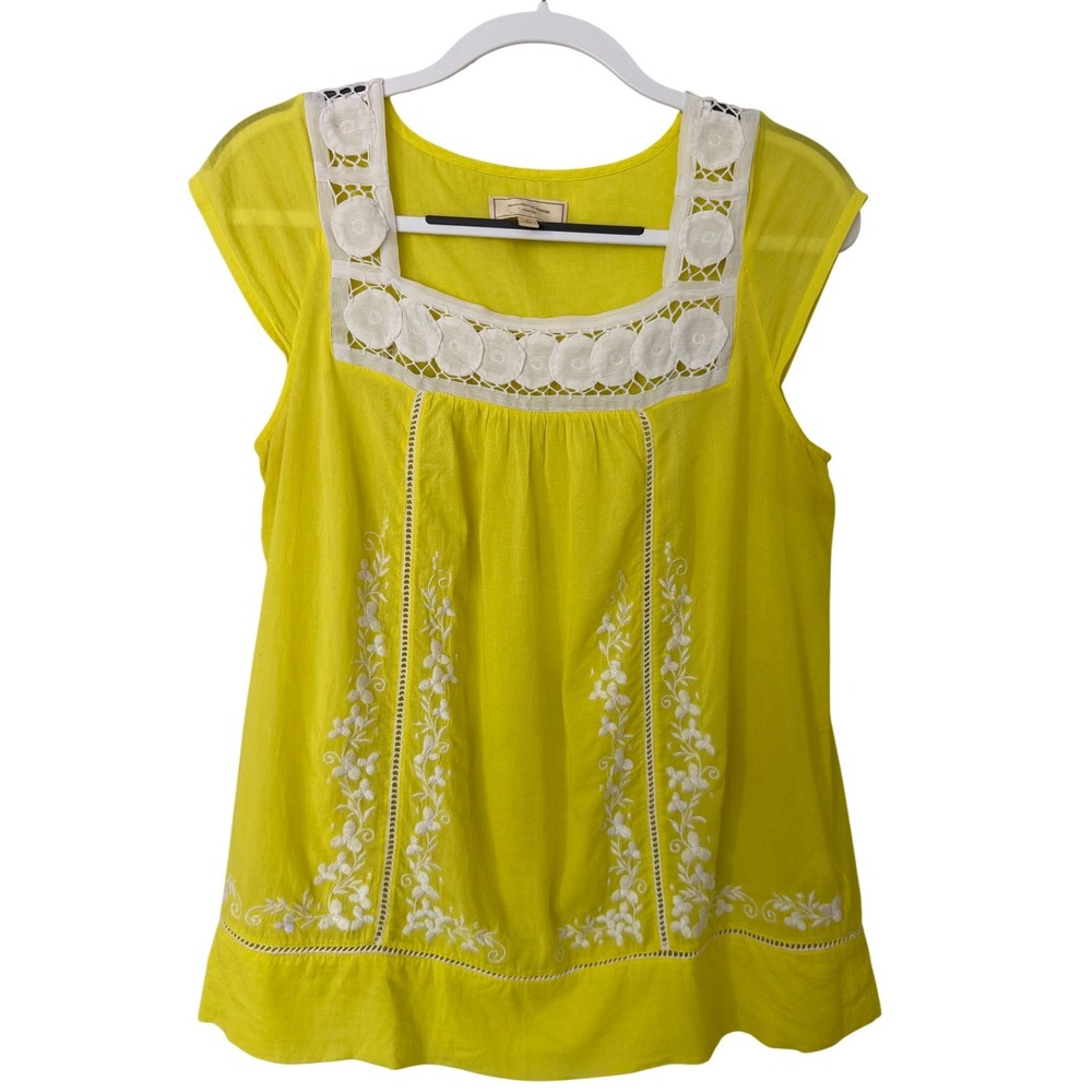 Moulinette Soeurs Anthropologie Yellow Embroidered Boho Blouse Size 6